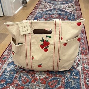 NWT RARE VIRAL Sol and Mer Cream Strawberry Canvas Tote Bag